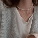 925 Silver Heart Necklace Pearl Choker
