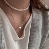 925 Silver Heart Necklace Pearl Choker
