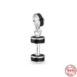 925 Silver Pink Red Dumbbell Pendant Charm Bead For Women Fit Bracelet DIY