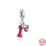 925 Silver Pink Red Dumbbell Pendant Charm Bead For Women Fit Bracelet DIY