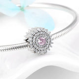 925 Sterling Silver Pink CZ Heart Beads Flowers Anchor Charm Bracelet