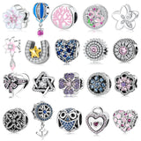 925 Sterling Silver Pink CZ Heart Beads Flowers Anchor Charm Bracelet