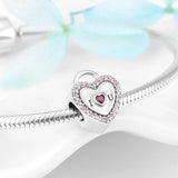 925 Sterling Silver Pink CZ Heart Beads Flowers Anchor Charm Bracelet