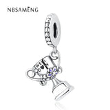 925 Silver Pink Crystal & Lilac Enamel Trophy Charm Bead for Bracelets
