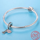 925 Sterling Silver Pink Enamel Paw Print & Dog Bone Charm