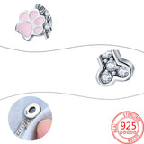 925 Sterling Silver Pink Enamel Paw Print & Dog Bone Charm