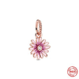 925 Silver Pink Purple Daisy Flower Charm Beads for Bracelet DIY