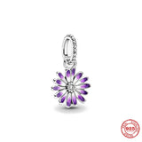 925 Silver Pink Purple Daisy Flower Charm Beads for Bracelet DIY