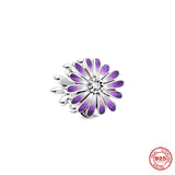 925 Silver Pink Purple Daisy Flower Charm Beads for Bracelet DIY