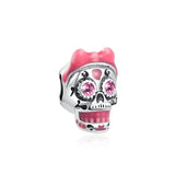 925 Silver Pink Skull Head Charm Bead Bracelet Jewelry Women Gift