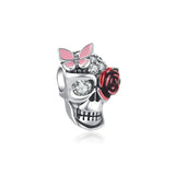 925 Silver Pink Skull Head Charm Bead Bracelet Jewelry Women Gift