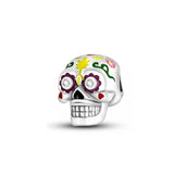925 Silver Pink Skull Head Charm Bead Bracelet Jewelry Women Gift