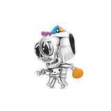 925 Silver Pink Skull Head Charm Bead Bracelet Jewelry Women Gift