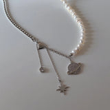 Sterling Silver Planet Necklace Pearl Choker for Women