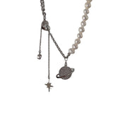 Sterling Silver Planet Necklace Pearl Choker for Women