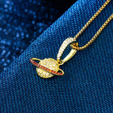925 Silver Planet Pendant Necklace With Red Cubic Zircon