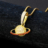 925 Silver Planet Pendant Necklace With Red Cubic Zircon