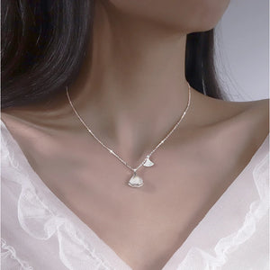 925 Silver Ginkgo Leaf Necklace Shell Pendant Choker Gift