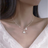 925 Silver Ginkgo Leaf Necklace Shell Pendant Choker Gift
