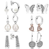 925 Silver Butterfly Pearl Heart Hoop Earrings