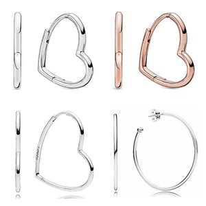 925 Silver Rose Heart Circle Hoop Earring Women Gift