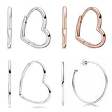 925 Silver Rose Heart Circle Hoop Earring Women Gift