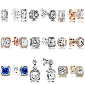925 Silver Rose Earrings with Crystal - Elegant Jewelry Gift