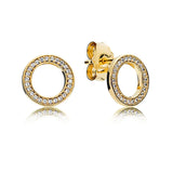 925 Silver Earring Golden Dazzling Circular Fans Jewelry Gift