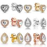 925 Silver Sparkling Heart Teardrops Earrings Crystal Gift