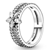 925 Silver Ring Heart Snowflake Knots Pearl Ring