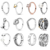 925 Silver Ring Heart Snowflake Knots Pearl Ring