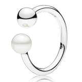 925 Silver Ring Heart Snowflake Knots Pearl Ring