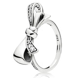 925 Silver Ring Heart Snowflake Knots Pearl Ring