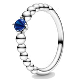 925 Silver Birthstone Beaded Ring Crystal Women Jewelry