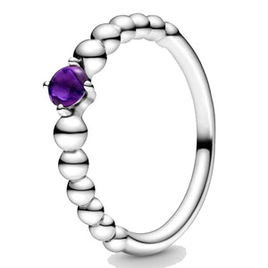 925 Silver Birthstone Beaded Ring Crystal Women Jewelry