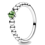 925 Silver Beaded Ring Crystal Birthstone