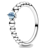 925 Silver Birthstone Beaded Ring Crystal Women Jewelry