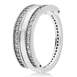 925 Silver Two-tone Circles Reversible Elevated Heart Thick Band Ring