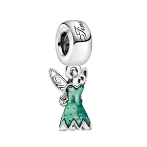925 Silver Princess Dress Crystal Shoes Charm DIY Beads Pendant Bracelet