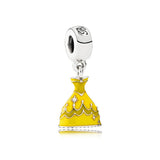 925 Silver Princess Dress Crystal Shoes Charm DIY Beads Pendant Bracelet