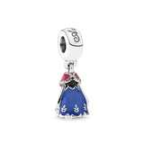 925 Silver Princess Dress Crystal Shoes Charm DIY Beads Pendant Bracelet