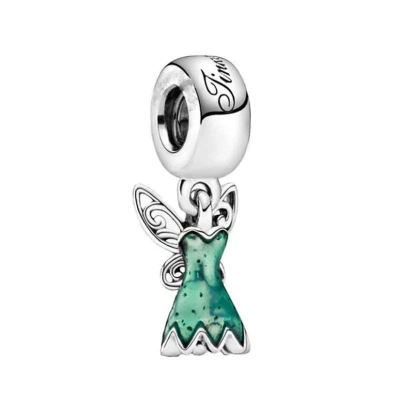 925 Silver Princess Dress Crystal Shoes Charm DIY Beads Pendant Bracelet