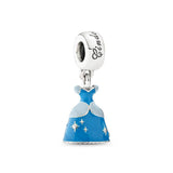 925 Silver Princess Dress Crystal Shoes Charm DIY Beads Pendant Bracelet