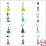 925 Silver Princess Dress Crystal Shoes Charm DIY Beads Pendant Bracelet