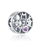 925 Silver Purple Heart Angel Dangle Charm for Bracelet DIY