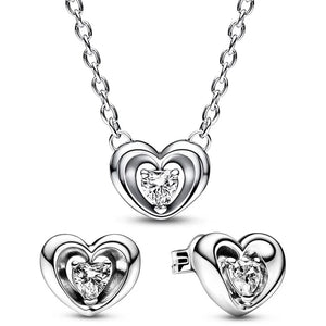925 Silver Heart Stone Necklace Earring Set Crystal DIY Jewelry Gift