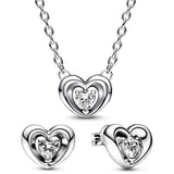925 Silver Heart Stone Necklace Earring Set Crystal DIY Jewelry Gift