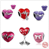 Sterling Silver Mum Heart Charm Bead Bracelet DIY Jewelry