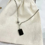 925 Silver Rectangle Stone Necklace Women Clavicle Chain