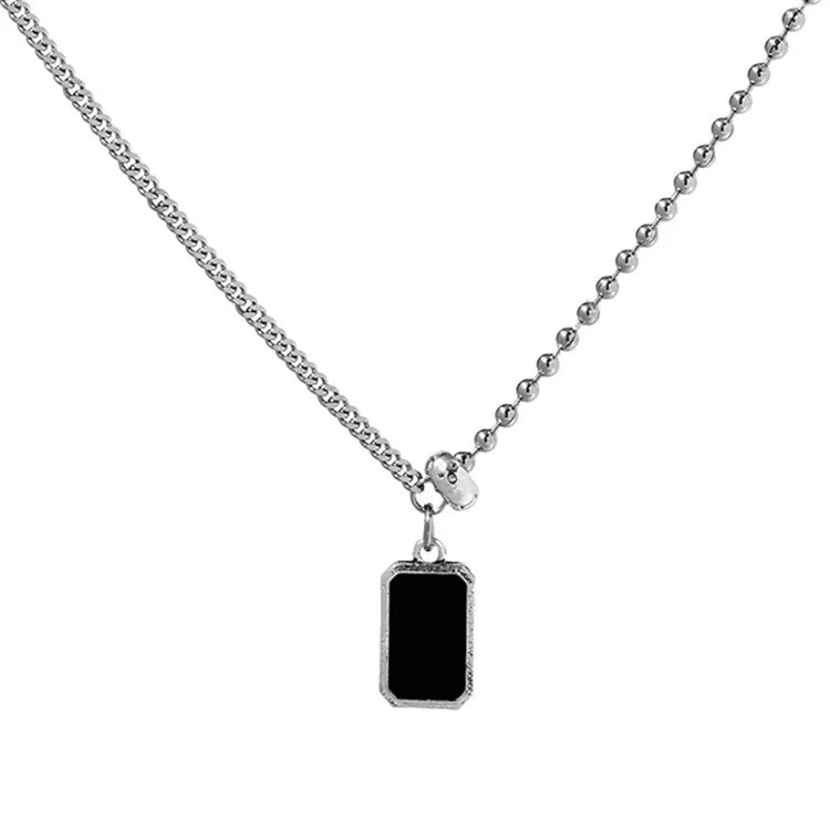 925 Silver Rectangle Stone Necklace Women Clavicle Chain